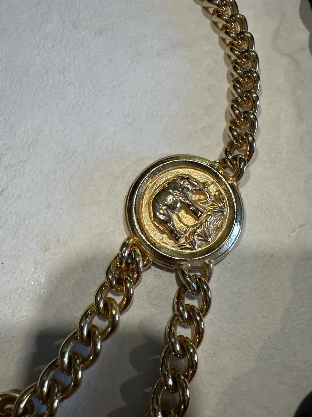 Gold-Tone Layered Medallion Chain Belts for Women